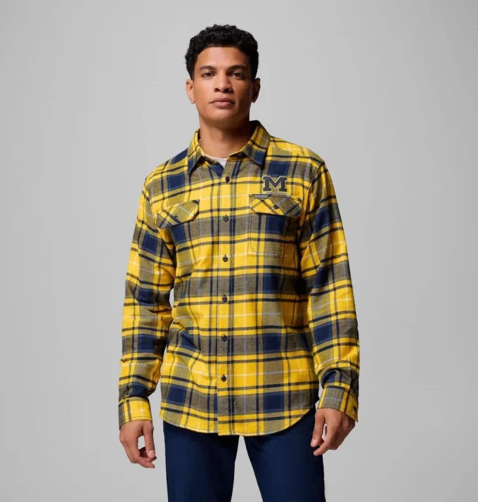 Men Collegiate Flare Gun™ Flannel Long Sleeve Shirt – Michigan
