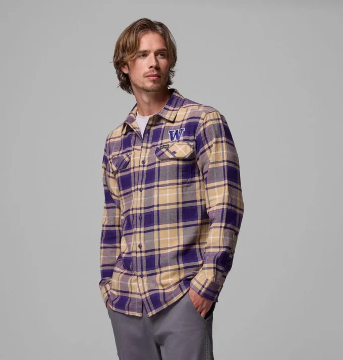 Men Collegiate Flare Gun™ Flannel Long Sleeve Shirt – Washington