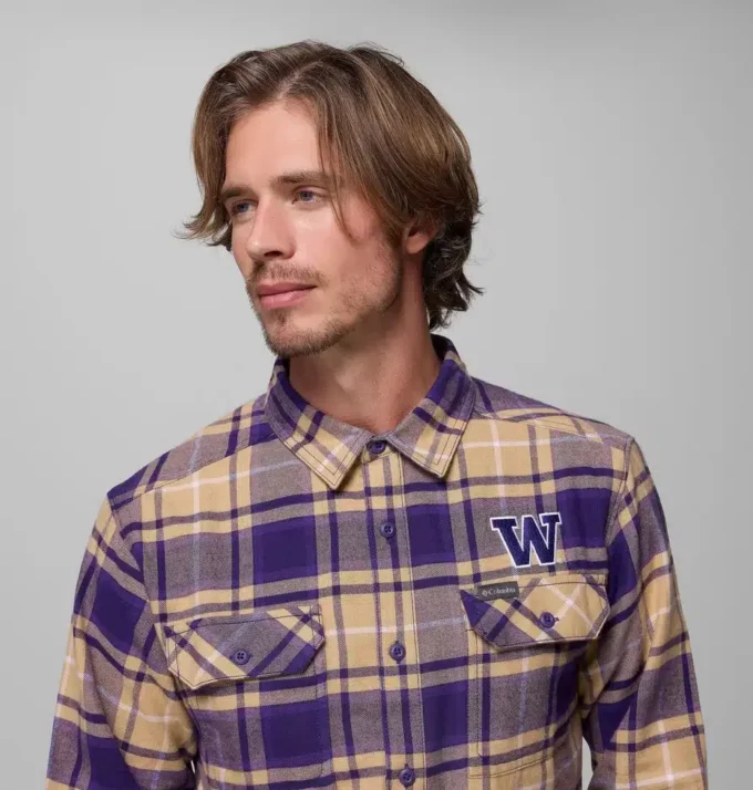 Men Collegiate Flare Gun™ Flannel Long Sleeve Shirt – Washington
