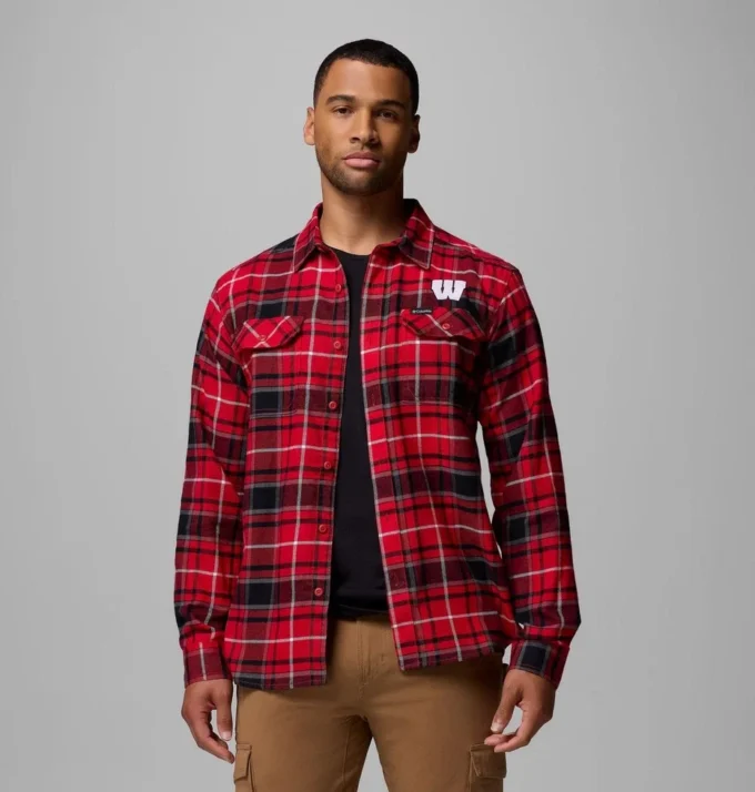 Men Collegiate Flare Gun™ Flannel Long Sleeve Shirt – Wisconsin