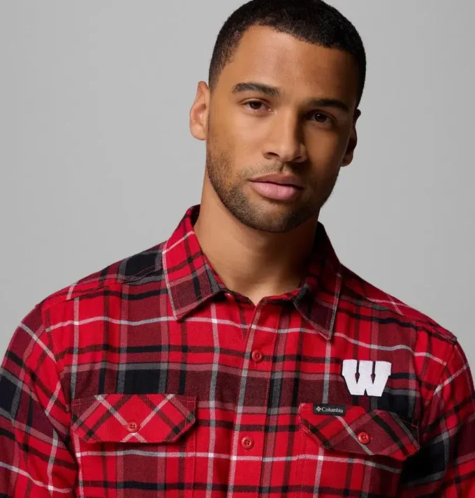 Men Collegiate Flare Gun™ Flannel Long Sleeve Shirt – Wisconsin