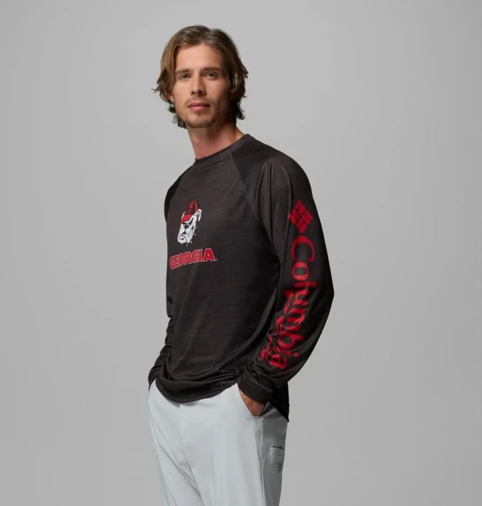 Men Collegiate PFG Terminal Tackle™ Heather Long Sleeve Shirt – Georgia