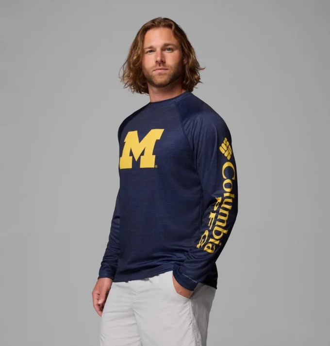 Men Collegiate PFG Terminal Tackle™ Heather Long Sleeve Shirt – Michigan