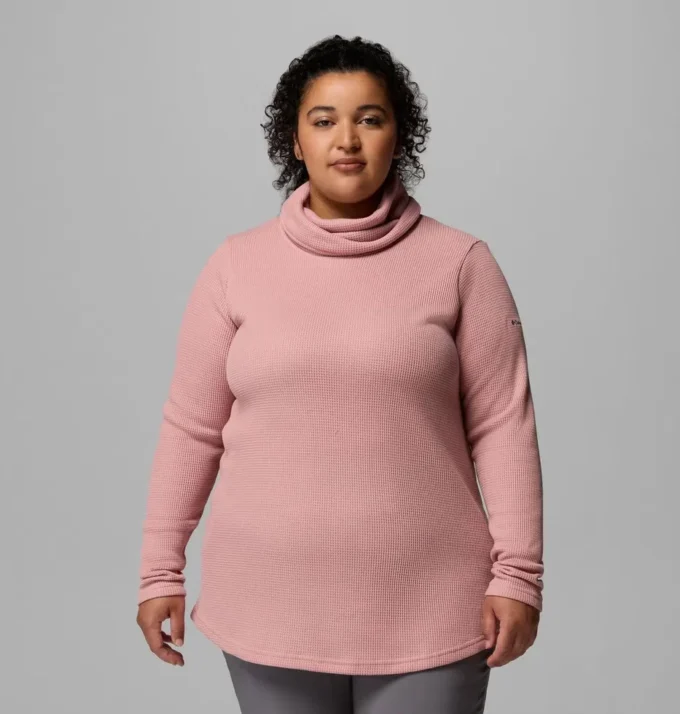 Women Holly Hideaway™ Waffle Cowl Neck Pullover – Plus Size