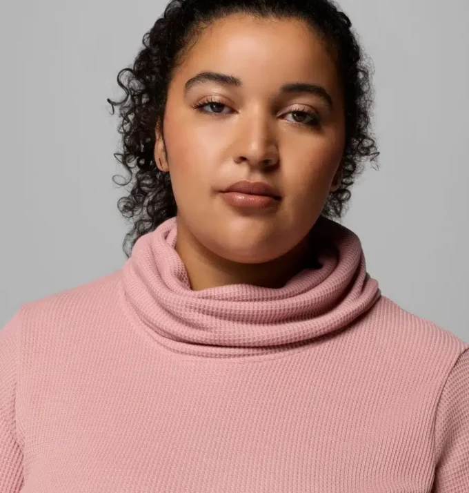 Women Holly Hideaway™ Waffle Cowl Neck Pullover – Plus Size